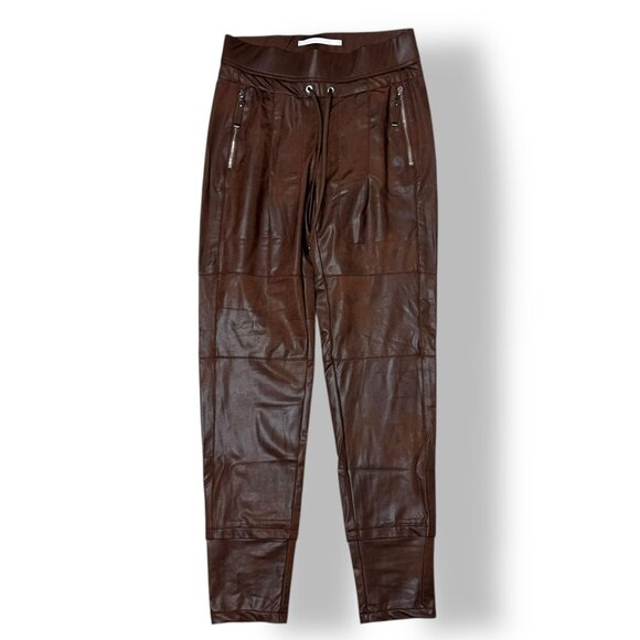 Raffaello Rossi Candy Jogger Drawstring Pants Brown Size 32 (0, XS) Faux Leather - Picture 1 of 9